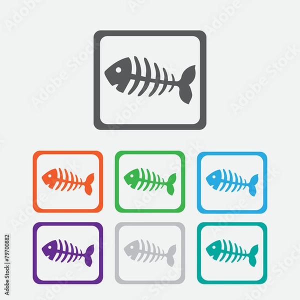 Fototapeta fish bone, fish skeleton. Round squares buttons with frame