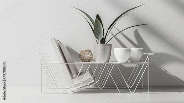 Obraz Sleek Display: Minimalist Wire-frame Magazine Holder with Angular Design