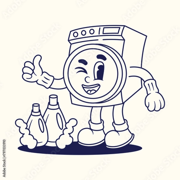 Obraz Washing Machine Cartoon Character Illustration Outlineion Version