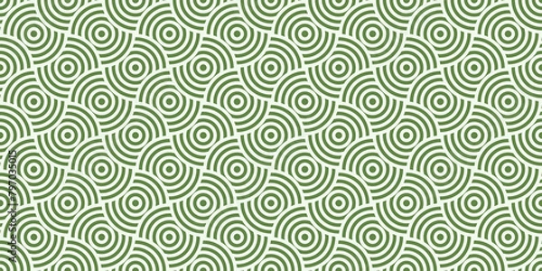 Fototapeta Japanese seamless pattern in oriental geometric traditional style.Circle ornament.Green abstract asian creative motif. Vintage tiger.