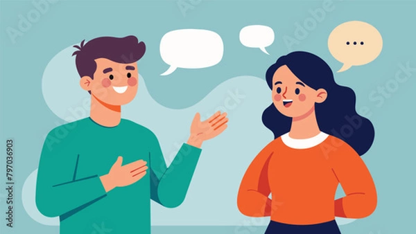 Obraz The couple practicing active listening techniques each taking turns speaking and reflecting on what the other has said.. Vector illustration