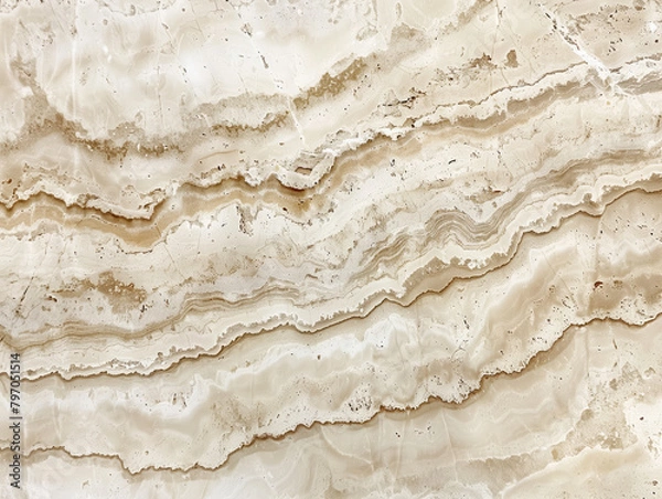 Fototapeta  Close up of flowing structure of cream travertine stone with wavy lines across surface. Natural limestone pattern serving as captivating focal point in interior design