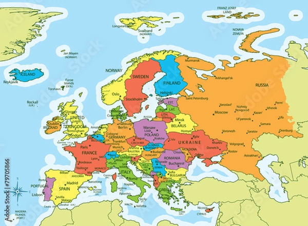 Obraz Europe map countries and cities