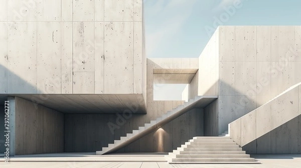 Fototapeta A concrete building with stairs leading up to it.