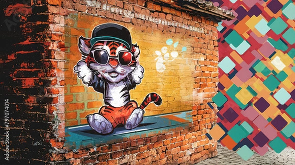 Obraz A vivid painting of playful baby tiger graffiti