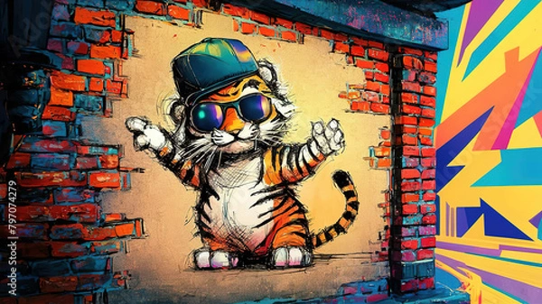 Obraz A vivid painting of playful baby tiger graffiti