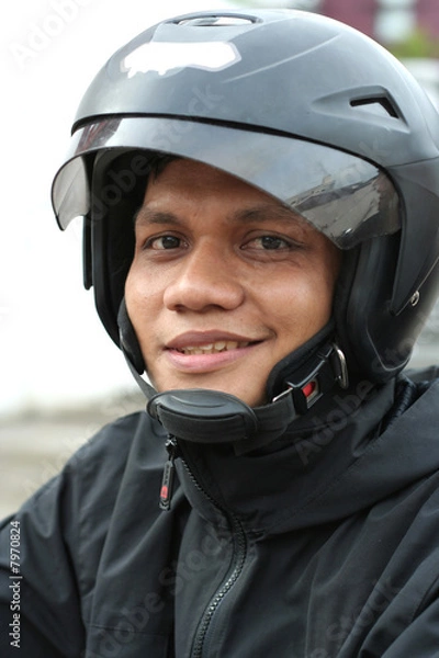 Fototapeta man with helmet smiling