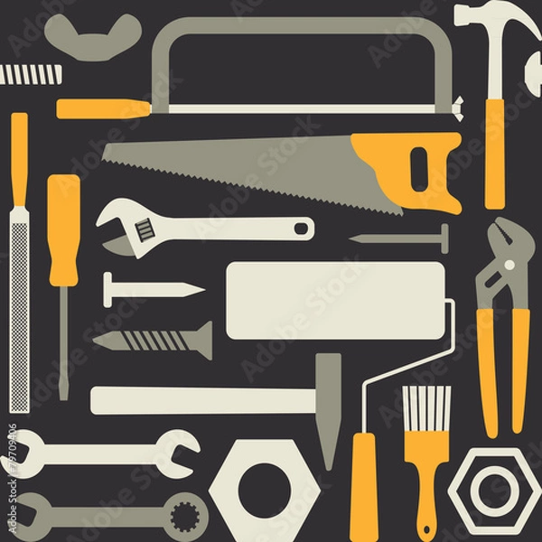 Obraz Hand tools vector seamless pattern background 6