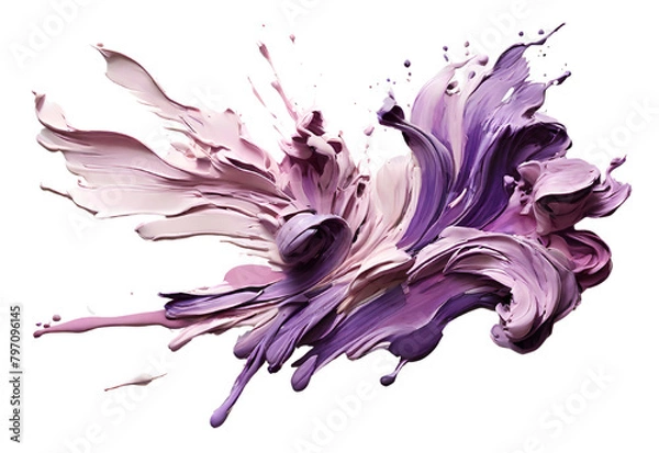 Fototapeta Violet and lavender paint stroke on a solid white background, generative AI
