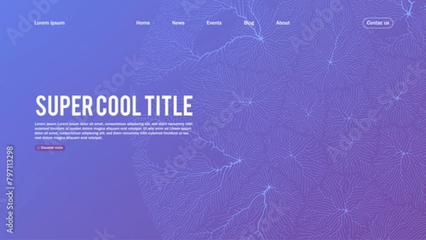 Obraz Landing page abstract design with branch pattern. Template for website or app with growing lines.