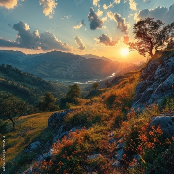 Obraz sunset in the mountains