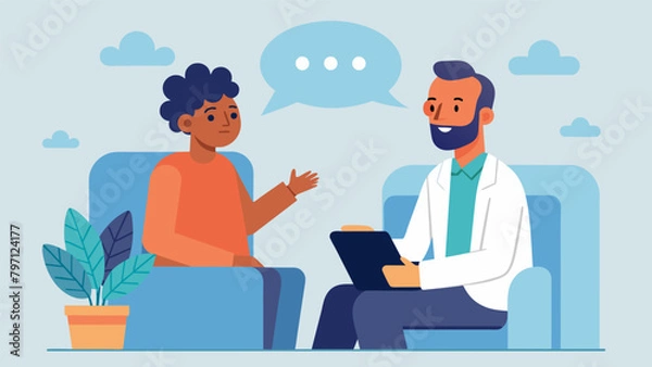 Fototapeta A psychiatrist listening to a patient describe their struggle with addiction to a neuroenhancement drug leading to a conversation about the blurred.