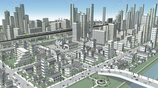 Obraz 市街地の鳥瞰図の3D-CG