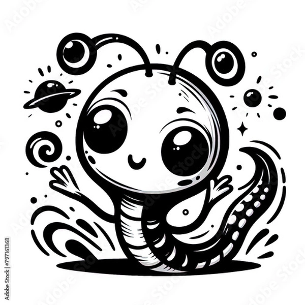 Obraz Eine minimalistische schwarz weiße Vektorgrafik eines kleinen Aliens