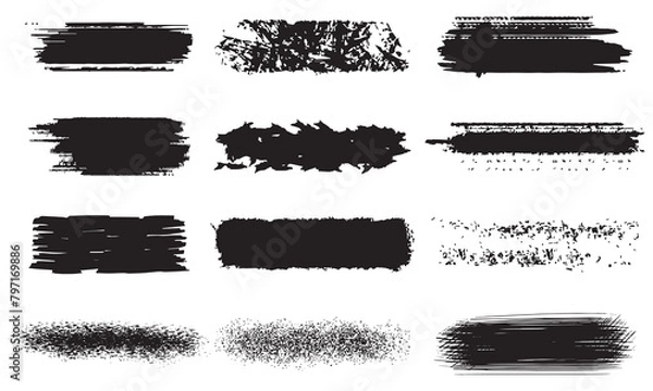 Fototapeta Collection of different grunge black brush stroke labels