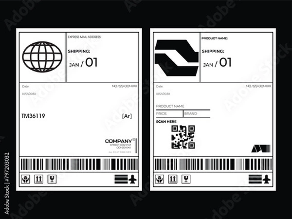 Fototapeta Label pack design. Vector graphic asset for streetwear design. Retro futuristic element in Y2K for apparel, clothing and poster design