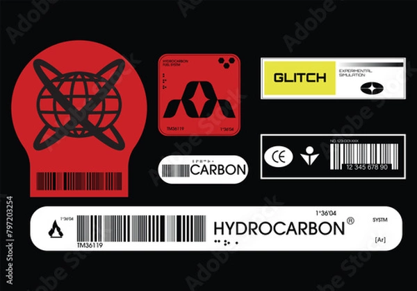 Fototapeta Label pack design. Vector graphic asset for streetwear design. Retro futuristic element in Y2K for apparel, clothing and poster design