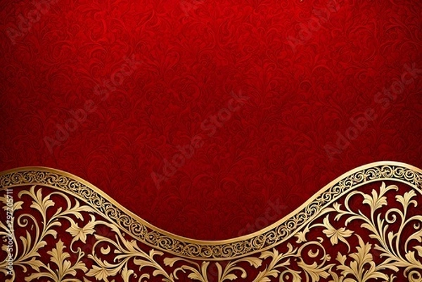 Obraz A red background with gold trim and a floral design