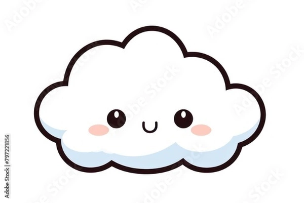 Fototapeta Kawaii 1 cloud simple line vector cartoon smiling fluffy.
