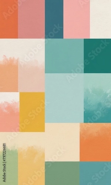 Fototapeta Colorful Watercolor Paper Texture Background with Pastel colors, Abstract Shapes, and Art Illustration, retro vintage style