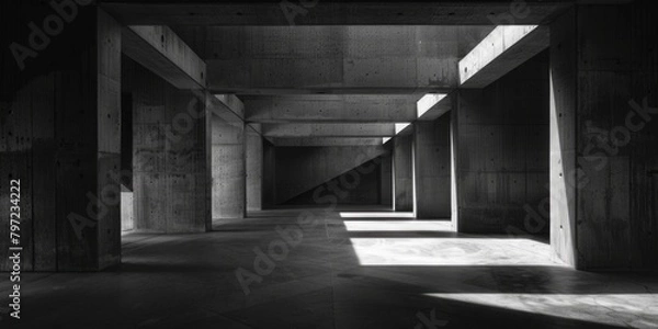Fototapeta Echoes of Solitude: A grand, dimly lit room with an abundance of pillars, exuding an atmosphere of profound emptiness.