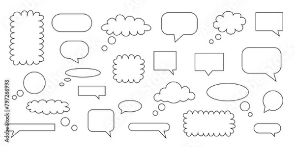 Fototapeta Black and white collection of hand drawn speech bubble doodle set design