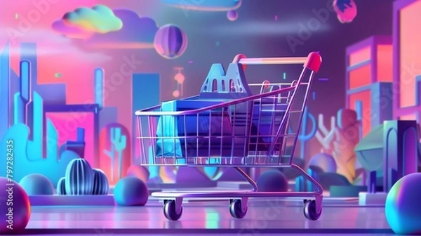 Fototapeta Craft a vector art composition of a futuristic online shopping platform Highlight sleek graphics, smooth navigation, and personalized shopping recommendations within a sleek and modern shopping cart d