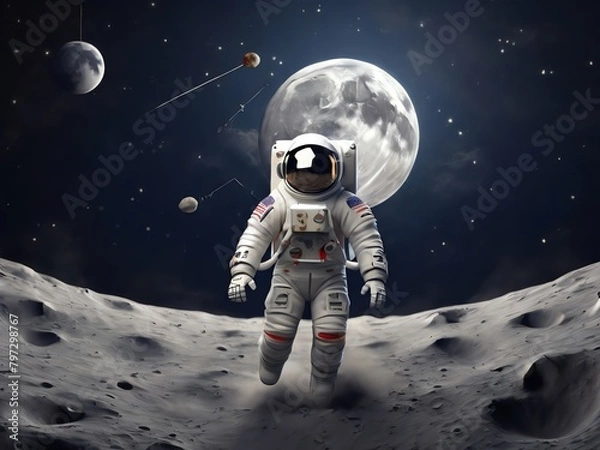 Fototapeta Generative AI. Astronaut Jumping Around On The Surface Of The Moon T-shirt Design
