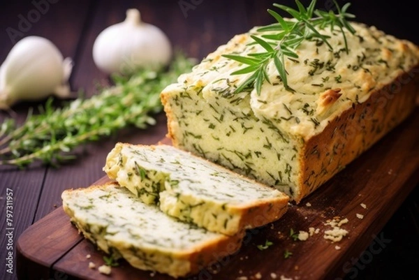 Fototapeta a loaf of bread with herbs on it