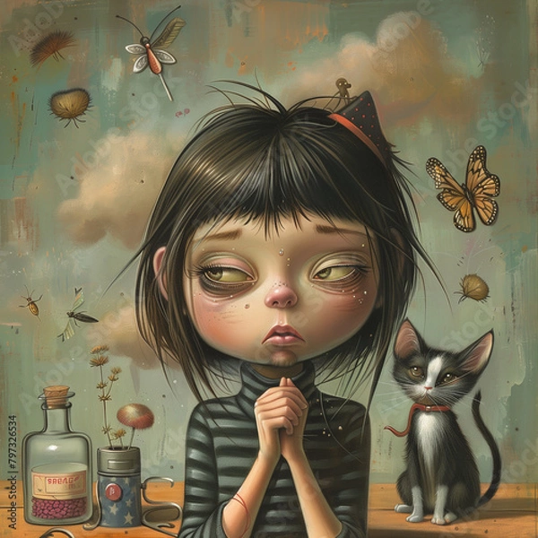 Obraz girl with a cat