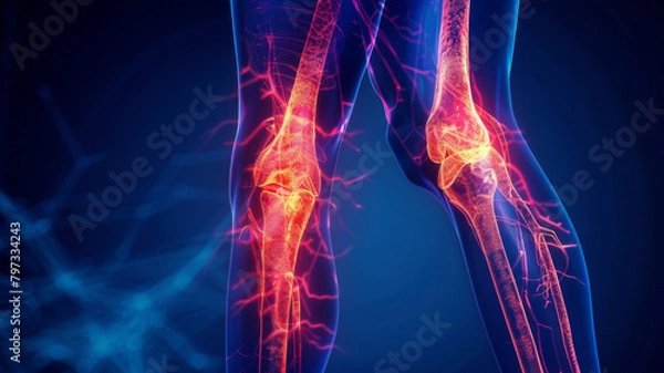Fototapeta Sciatic nerve compression shown by leg shooting pain in photo. Concept Sciatica