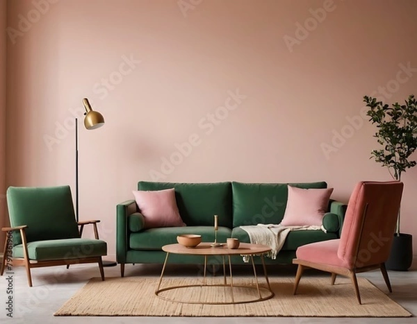 Fototapeta Frame mockup, ISO A paper size. Living room poster mockup. Interior mockup with house white background. Modern interior design. 3D render