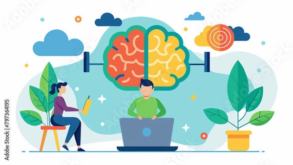 Fototapeta A workplace wellness program offering employees the opportunity to undergo brain training exercises for better memory focus and decisionmaking..