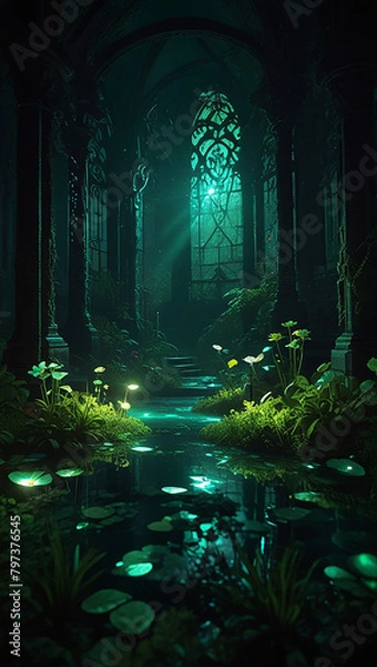 Obraz green forest in the night