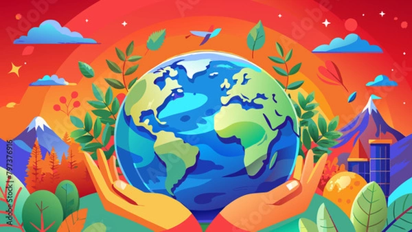 Fototapeta globe, holding, nature and environmental protection for poster, banner or background.Hold the World in Your Hands: Nature & Environment Protection.Our Planet, Our Future: Protect the Earth. the eco