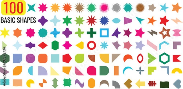Fototapeta abstract geometric basic shapes, different color shapes, circular, rectangular and different shapes, basic graphic elements vector illustration.