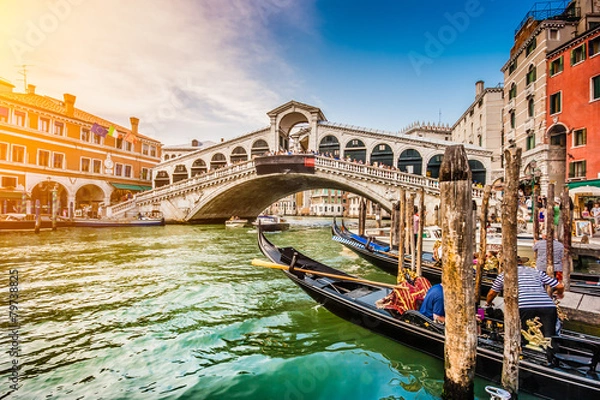 Obraz Canal Grande z mostem Rialto o zachodzie słońca, Wenecja, Włochy