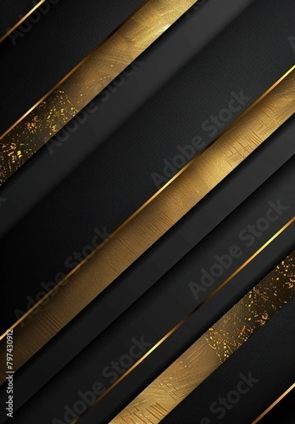 Fototapeta A line bevel design graces the dark background, presenting an assortment of gold-colored vector stripes