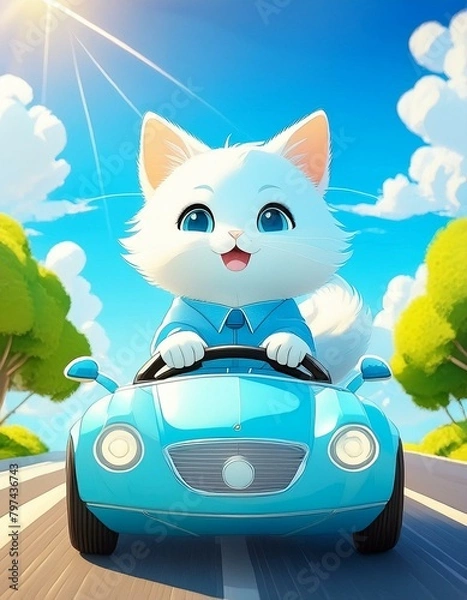 Fototapeta 休日に楽しそうにドライブに出かける猫ちゃん