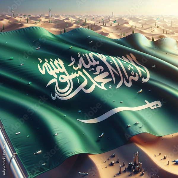 Obraz  3D rendered Saudi Arabia flag, isolated on a clean background. High-quality, realistic depiction perfect for various uses, Generated by AI.