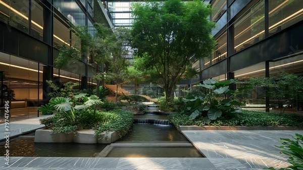 Fototapeta Serenity in Stone: Modern Office Courtyard Retreat