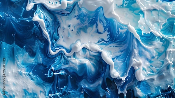 Fototapeta Abstract background of vivid blue and white color mixing with different tints creating uneven surface