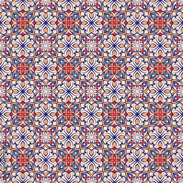 Fototapeta luxury multicolor embroidery seamless pattern with abstract tiles fabric textile style