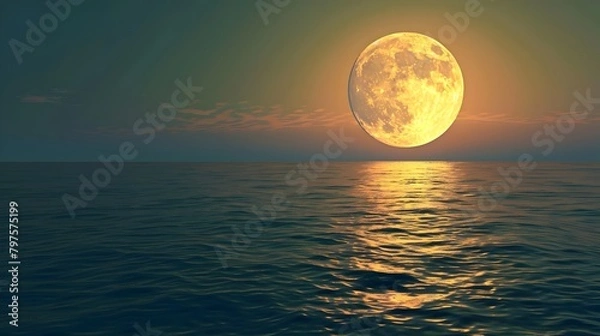 Fototapeta Tranquil Moonlit Sea at Dusk with Soft Glowing Horizon
