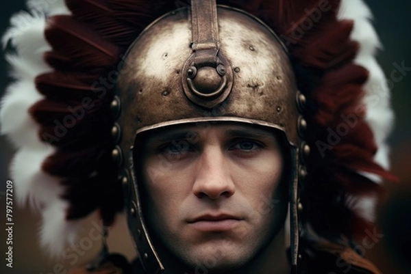 Fototapeta a man wearing a helmet with feathers