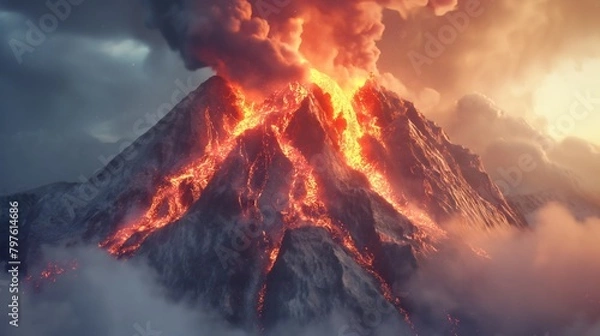 Fototapeta Fury Unleashed: Nature's Power Revealed in the Eruption of a Volcano