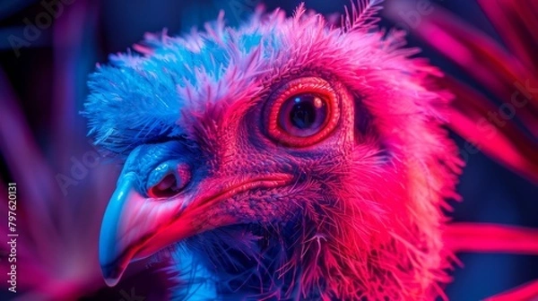 Fototapeta A colorful bird with a pinkish hue is staring at the camera