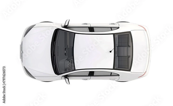 Obraz white car top view, isolated on transparent background PNG 