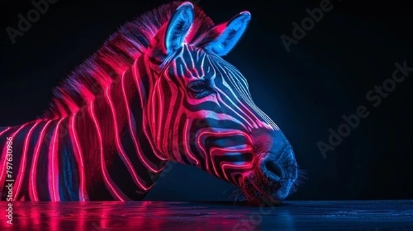 Fototapeta A zebra with a pinkish glow on its face