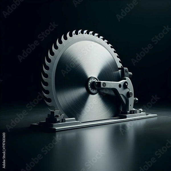 Fototapeta A circular saw on a black surface with a dark background
